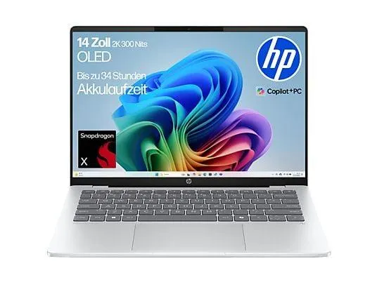HP OmniBook 5 Next Gen AI PC 14-he0354ng, Copilot+ PC - 14 Zoll Snapdragon X X1-26-100 - 16 GB - 512 GB Adreno™ Onboard Graphics - Windows 11 Home