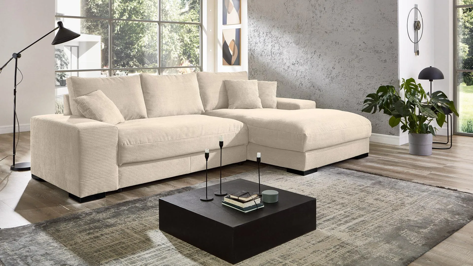 Ecksofa Soft in Cord mit Rückenkissen