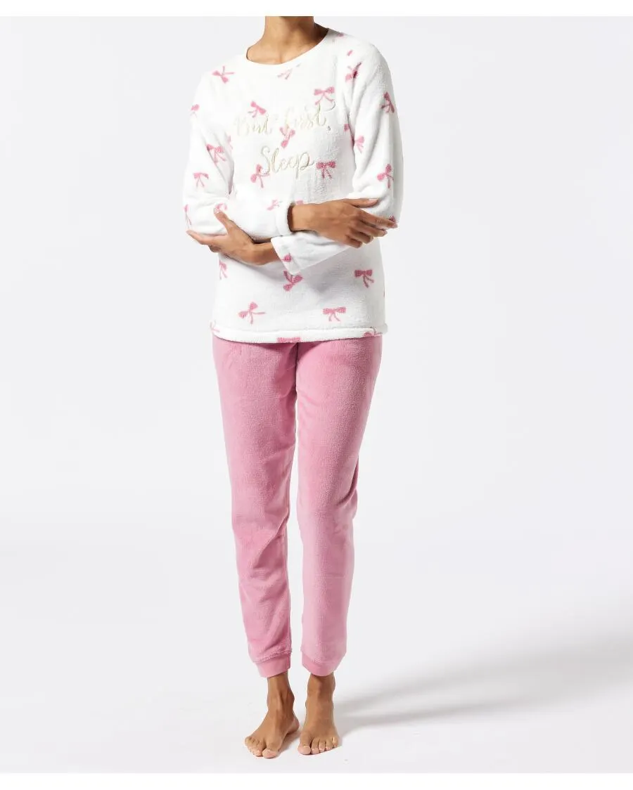 Fleece-Pyjama Schleifen Janina, 2-tlg. Set