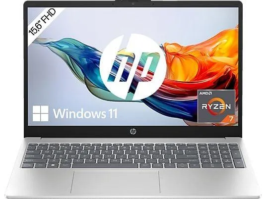 HP 15-fc0376ng, Notebook, mit 15,6 Zoll Display, AMD Ryzen™ 7 7730U Prozessor, 16 GB RAM, 512 GB SSD, AMD Radeon™ Onboard Graphics, Silber, Windows 11 Home