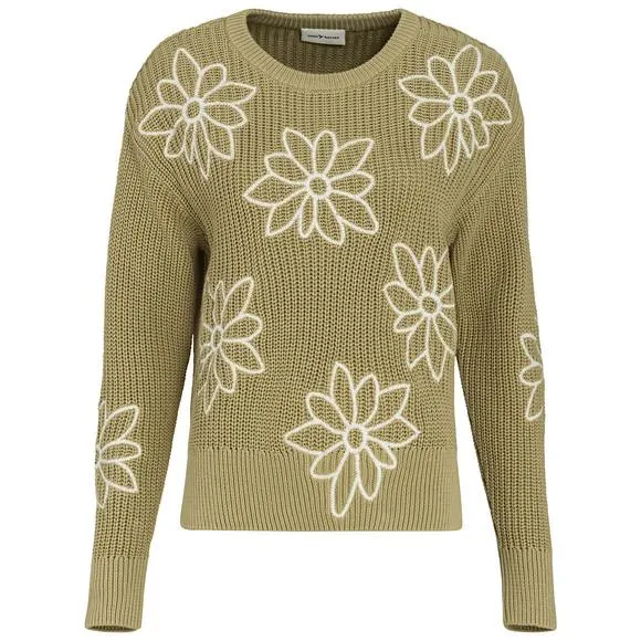 Damen Strickpullover mit Blumen-Stickerei