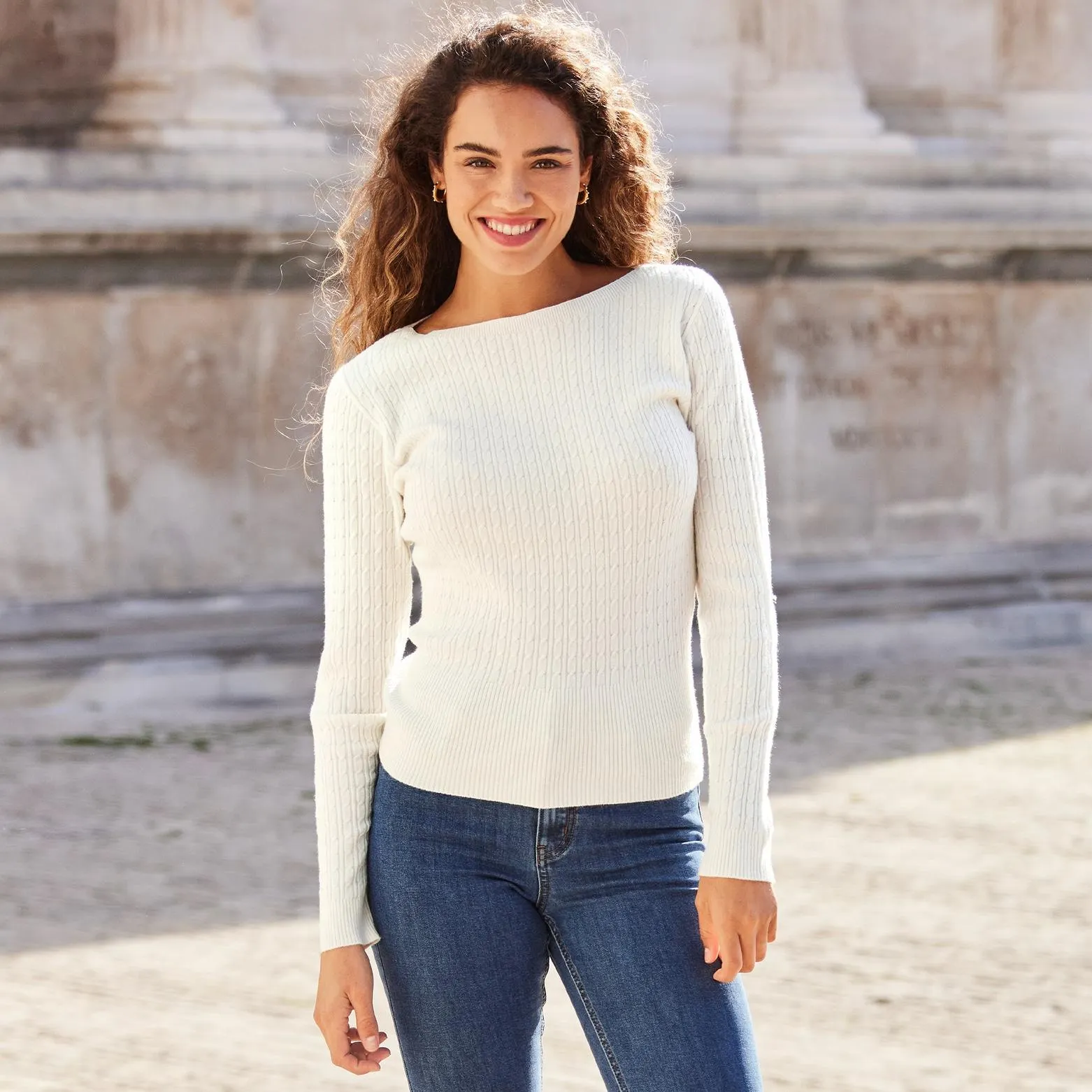 Damen-Feinstrickpullover mit Zopfmuster