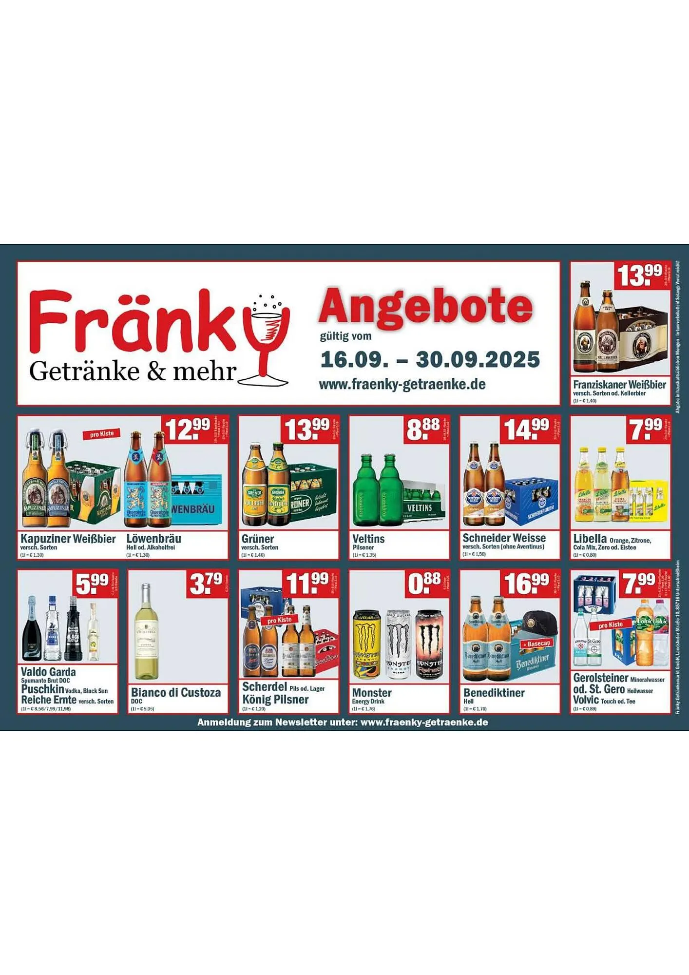 Fränky Getränke Prospekt von 16. September bis 30. September 2025 - Prospekt seite 1