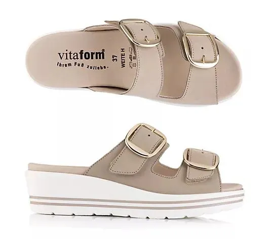 VITAFORM Damen- Pantolette Softnubuk 2 große Schnallen Sohle Valeria