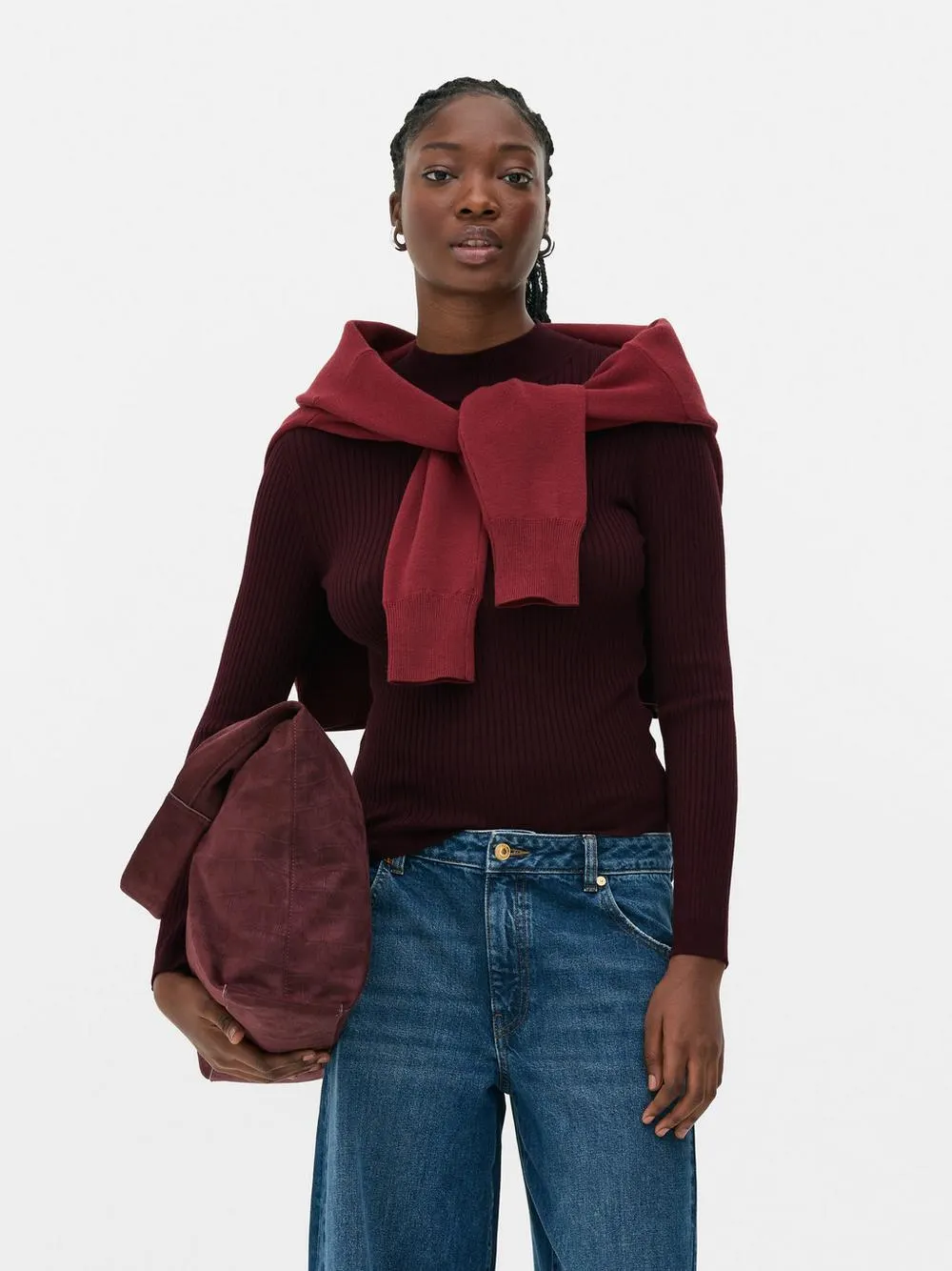 Gerippter Pullover mit Stehkragen