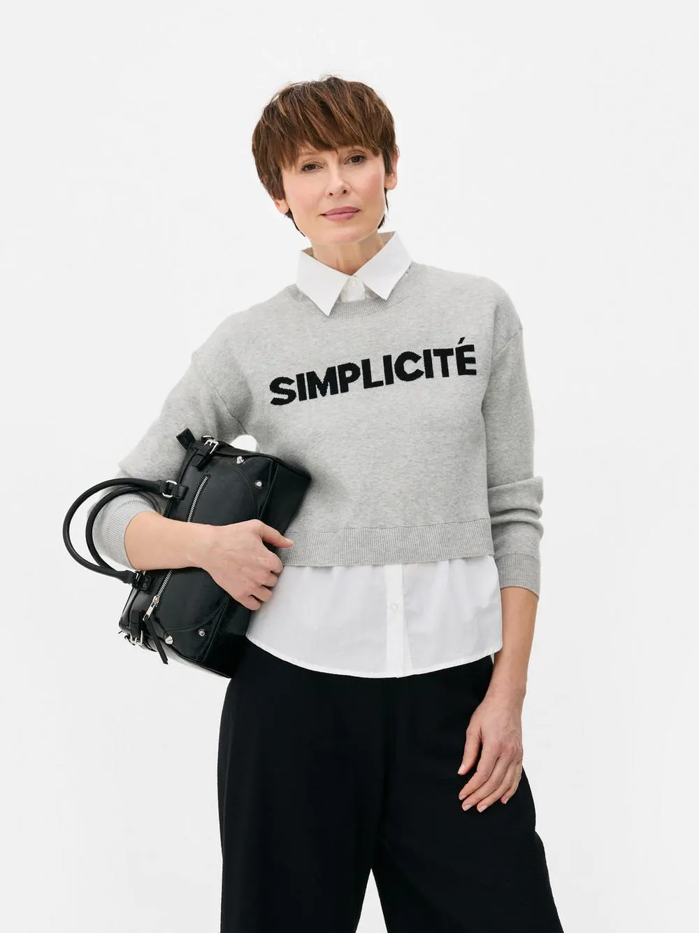 2-in-1-Set aus Strickpullover mit Slogan und Hemd