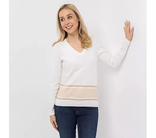 DENIM & CO. Pullover 1/1-Arm V-Ausschnitt figurumspielend