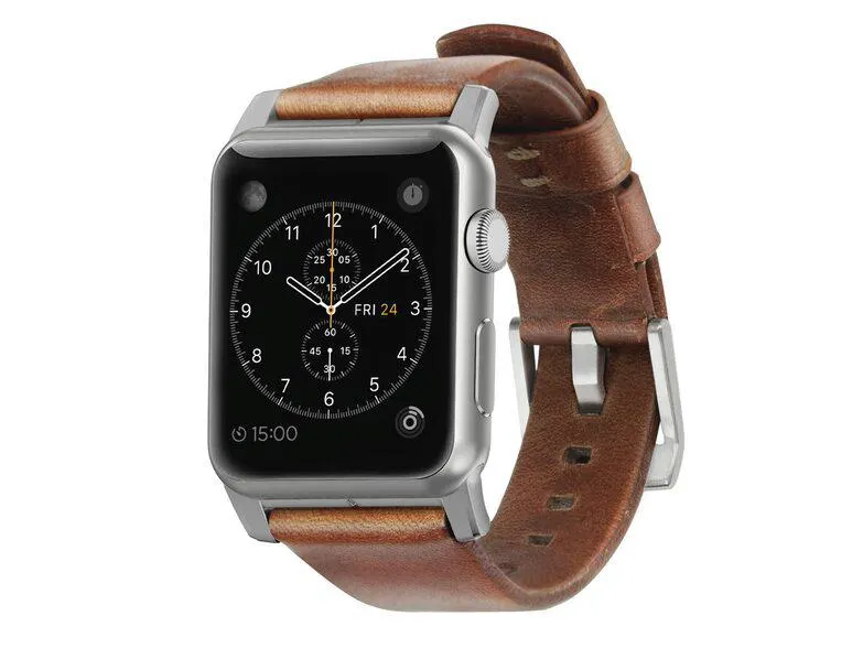 Nomad Modern Strap Armband für Apple Watch 42/44 mm, Leder, silber/braun