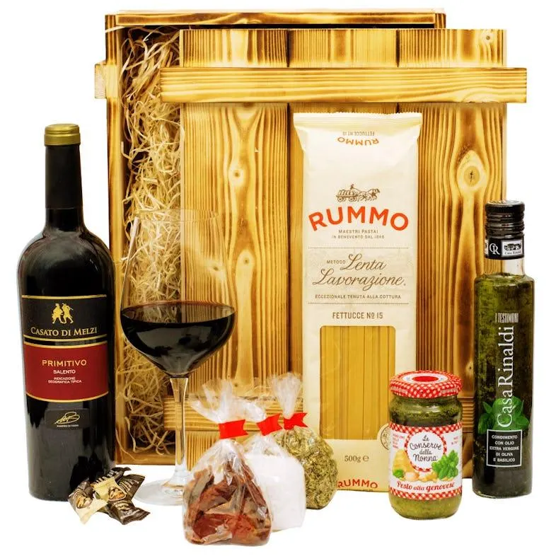 Italienisches Geschenkset „Verona“ | Geschenkkorb gefüllt mit Wein, italienischen Spezialitäten & edler Holzkiste