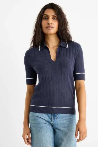 Knitted jumper - short sleeve - ribbed