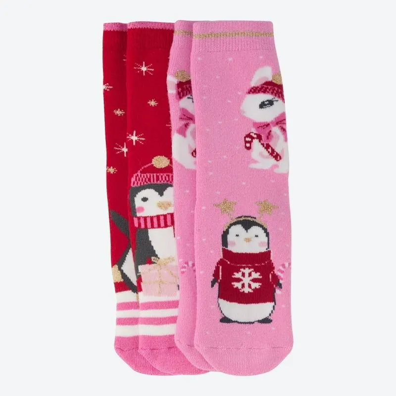 Kinder-ABS-Socken mit Weihnachts-Motiv, 2er-Pack