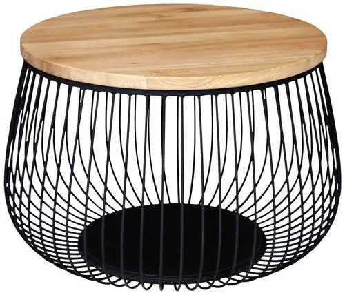 Eiche massiv 70/70/45 cm rund Naturfarben, Schwarz