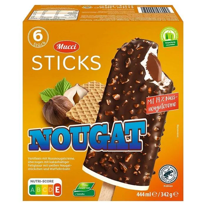 MUCCI Stieleis Schoko Sticks, Nougat 444 ml