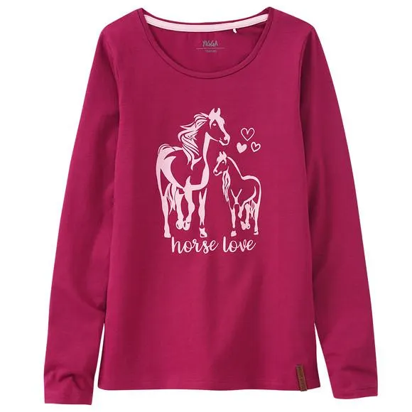 Mädchen Langarmshirt mit Pferde-Motiv
