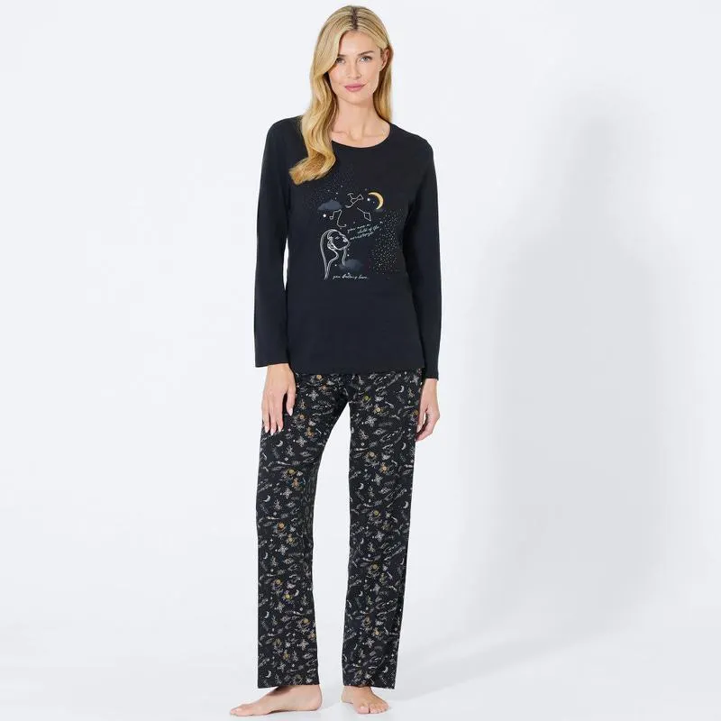 Damen-Schlafanzug mit Planeten-Muster, 2-teilig