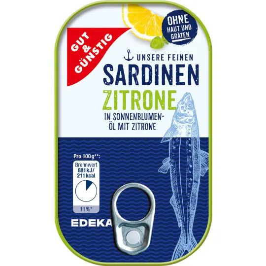 Gut & Günstig Sardinen in Sonnenblumenöl mit Zitrone 125G