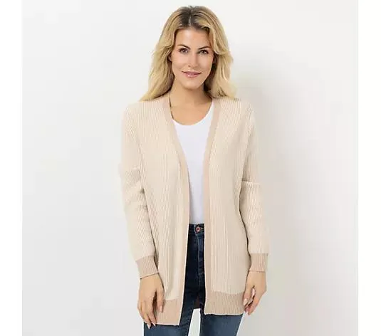 Wählen Sie Ihre Variante: DENIM & CO. Cardigan, 1/1-Arm Rippenstruktur V-Ausschnitt offene Front
