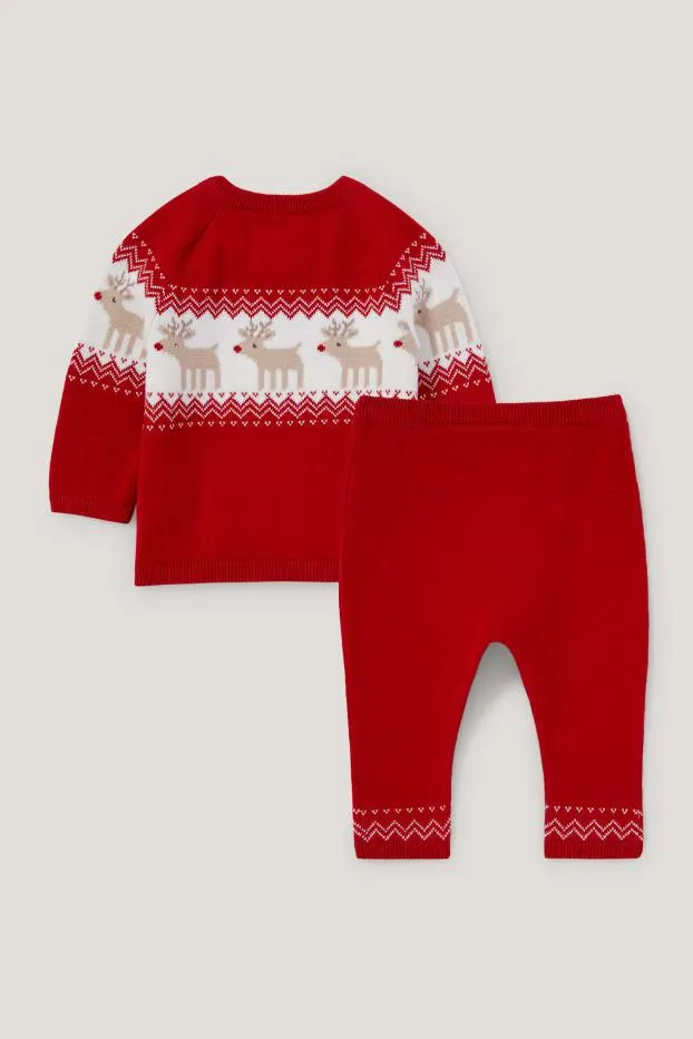 Rendier Rudolf - gebreid baby-outfit voor de kerst - 2-delig