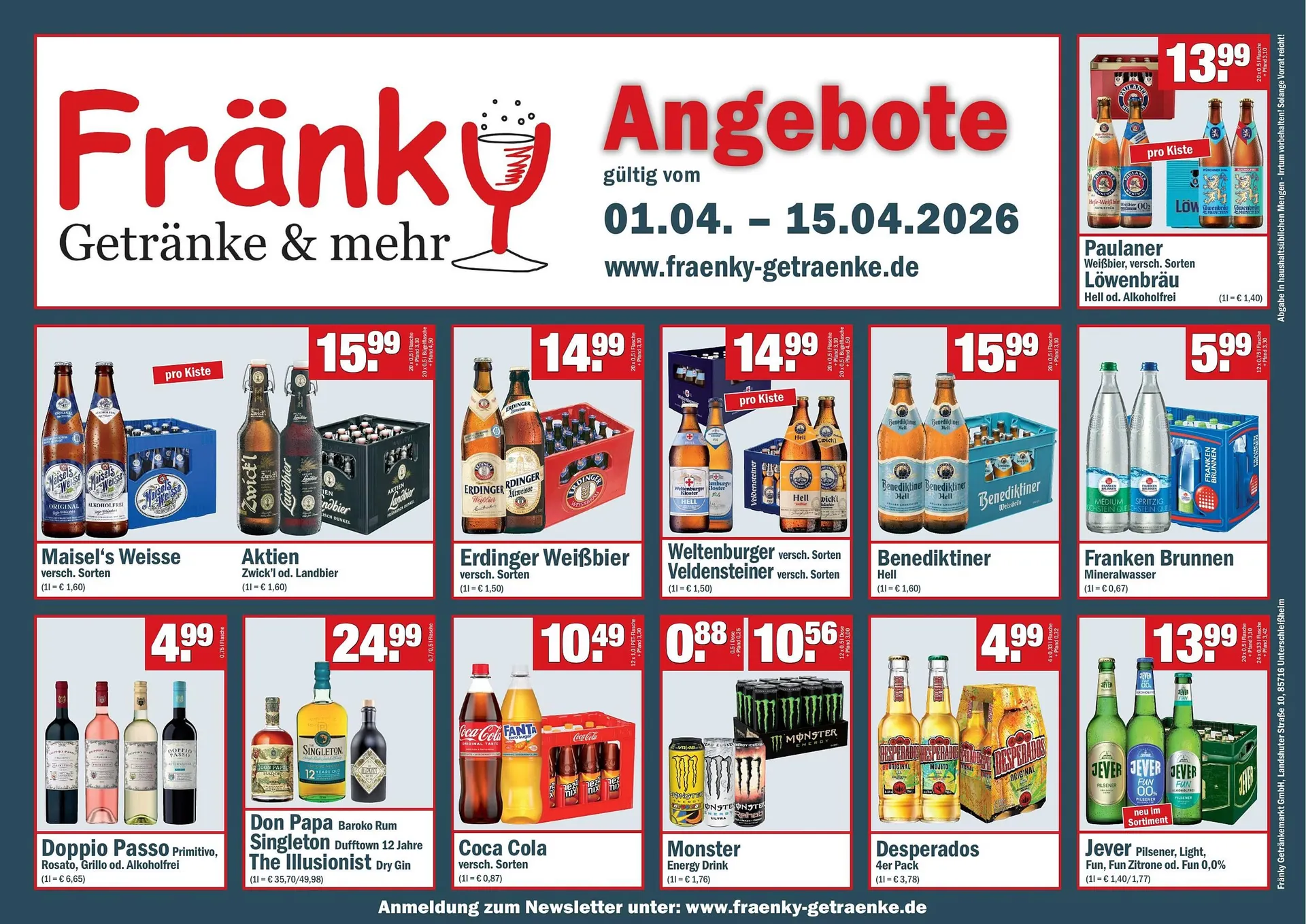 Fränky Getränke Prospekt von 1. April bis 30. April 2026 - Prospekt seite 1