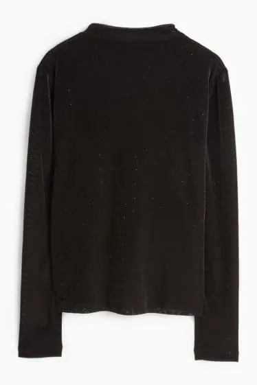 Velvet long sleeve top with rhinestones - regular fit