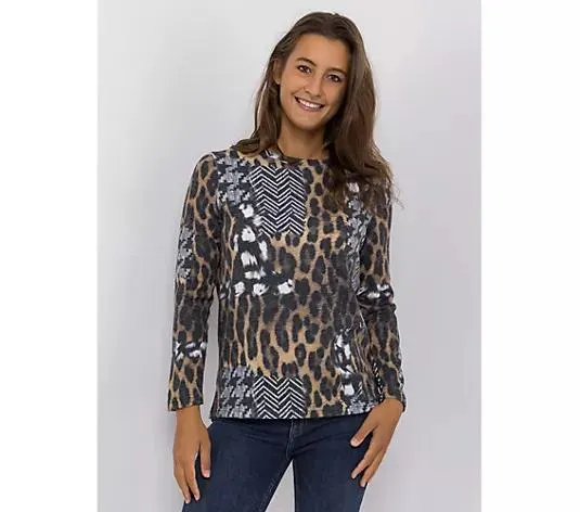 DINE 'N' DANCE Pullover, 1/1-Arm Rundhalsausschnitt Allover-Druck figurumspielend