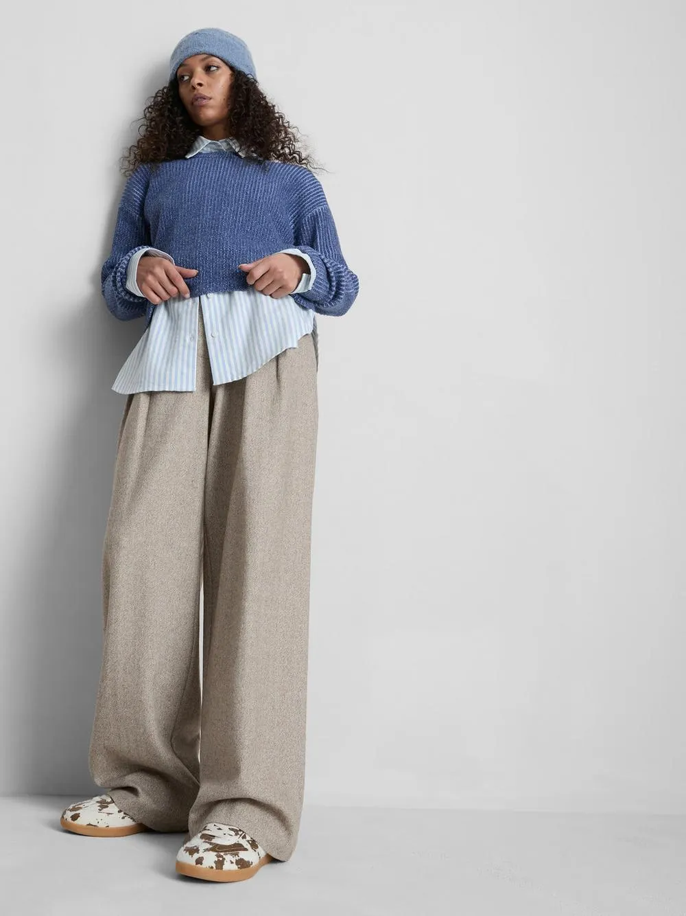 Gerippter Rundhalspullover