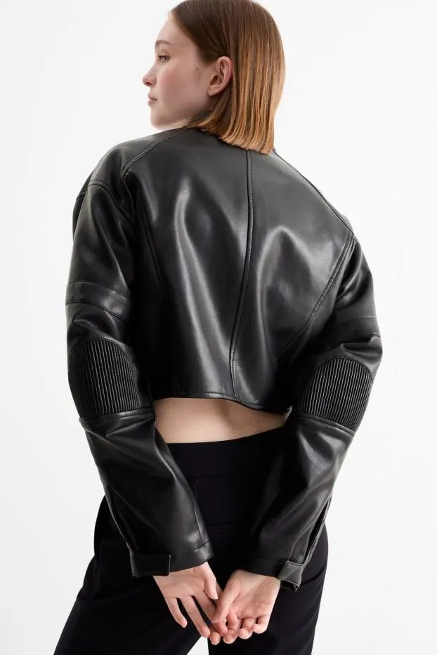 Cropped biker jacket - faux leather