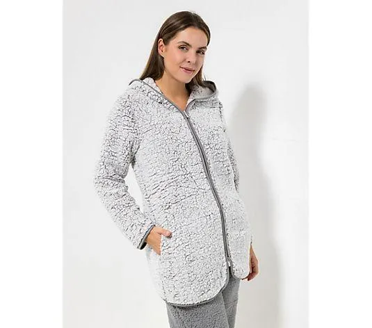 MONT CHALET Damen-Kuscheljacke uni Schäfchenfellimitat Kapuze