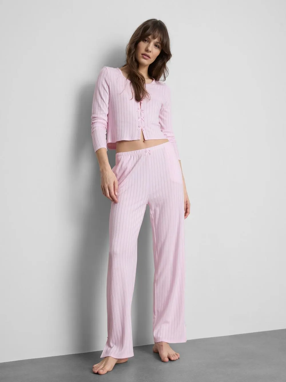 Langärmeliges Schlafanzugtop mit Pointelle-Streifen