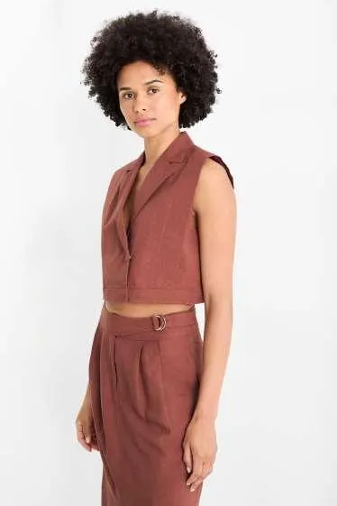 Cropped waistcoat with linen content - regular fit