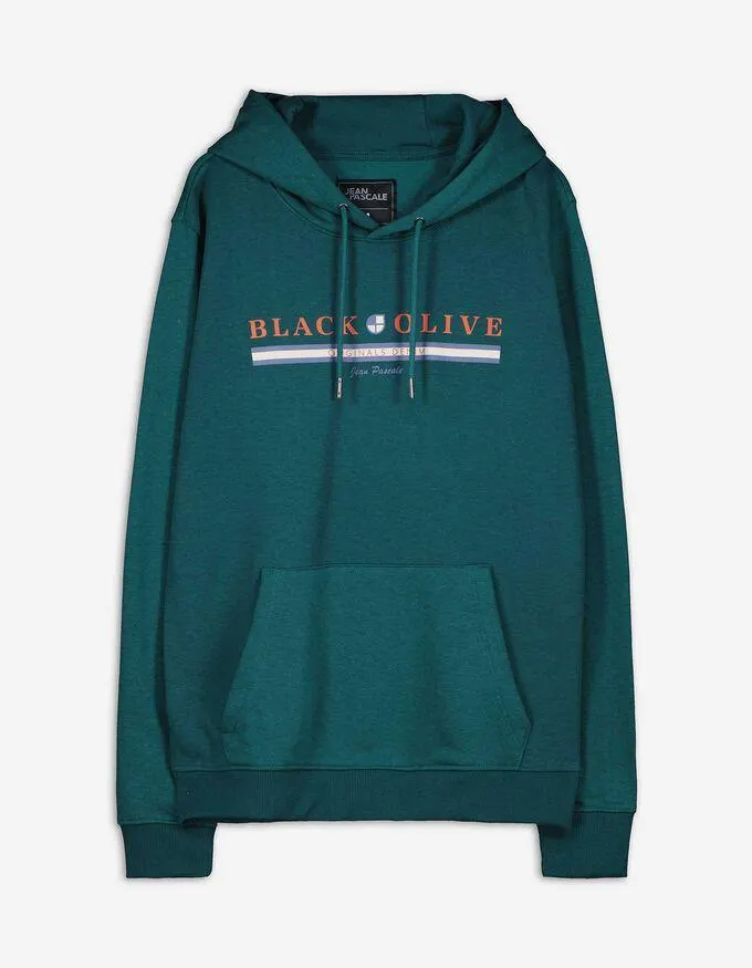 Mikina s kapucí - Natištěný text - tmave zelena