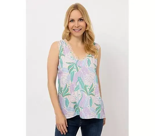 DINE 'N' DANCE Top V-Ausschnitt Spitzenbesatz figurumspielend