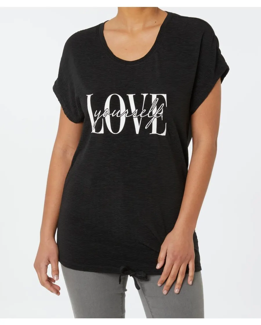 Schwarzes T-Shirt Janina, sznurek do zwężania