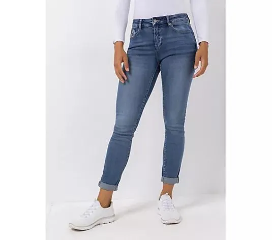 DINE 'N' DANCE Jeans Salsa mit Strassmotiv Umschlag schmales Bein