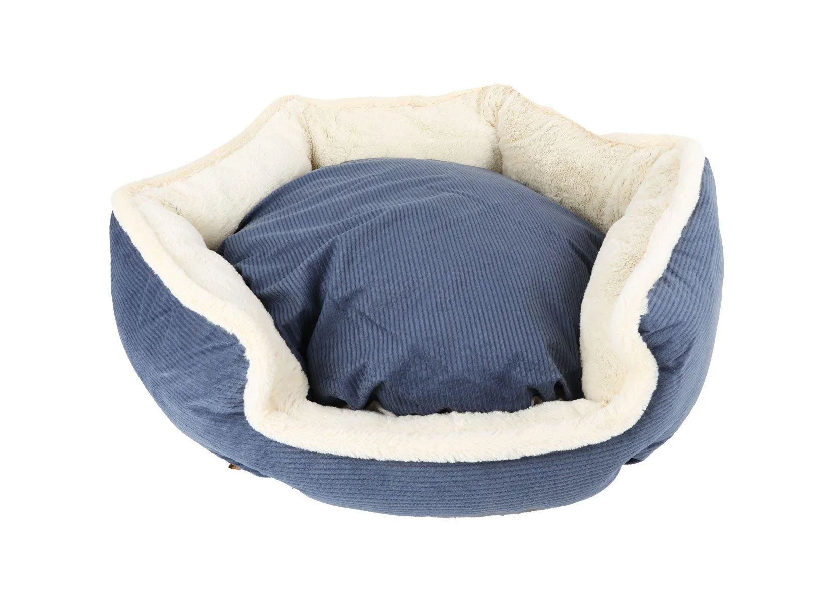 Hundebett Hexagon aus Cord/Plüsch 65cm Dunkelblau