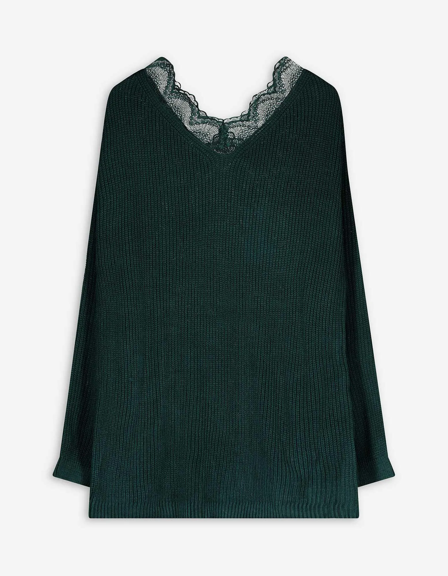Pullover - Spitzenbesatz - grün