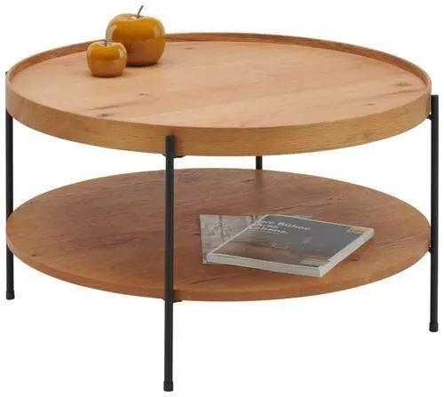 Eiche furniert 80/80/45 cm rund Schwarz, Eichefarben