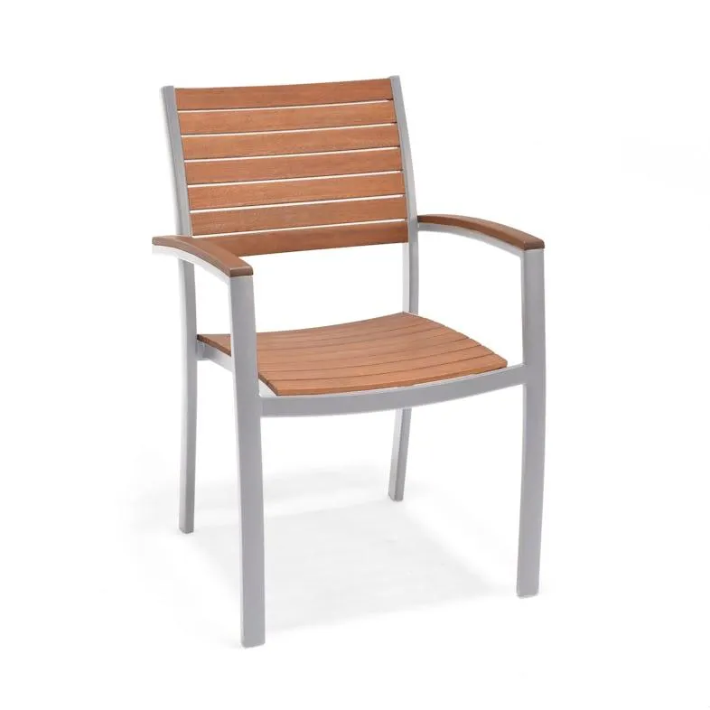 METRO PROFESSIONAL Stapelstuhl mit komplett überzogene Armlehnen Lynx, Alu/Eukalyptus, silber