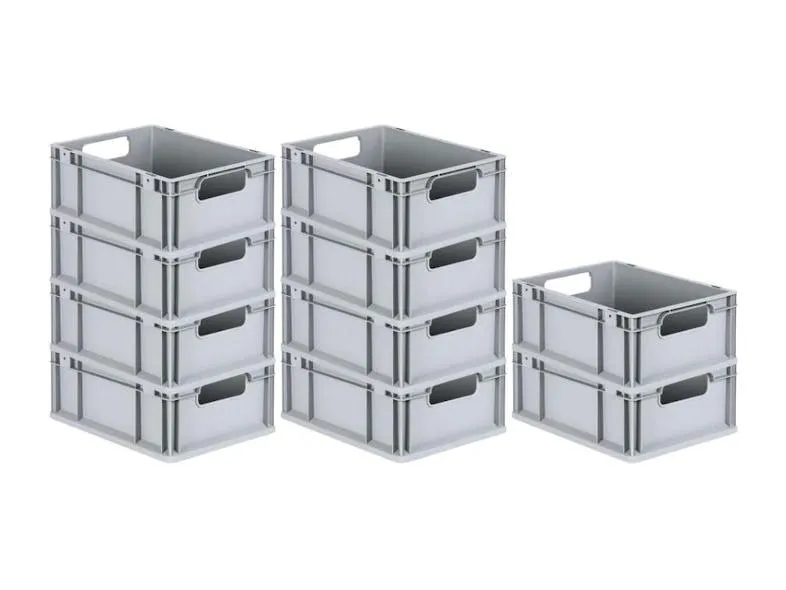PROREGAL 10x Eurobox NextGen Economy | Griffe offen | HxBxT 17x30x40cm | 16 Liter | Eurobehälter, Transportbox, Transportbehälter