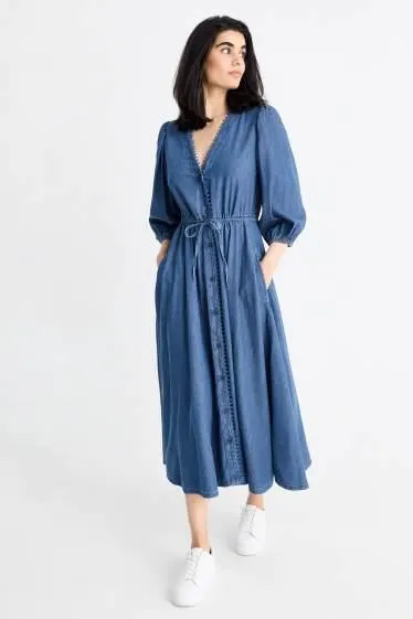 V-neck denim dress