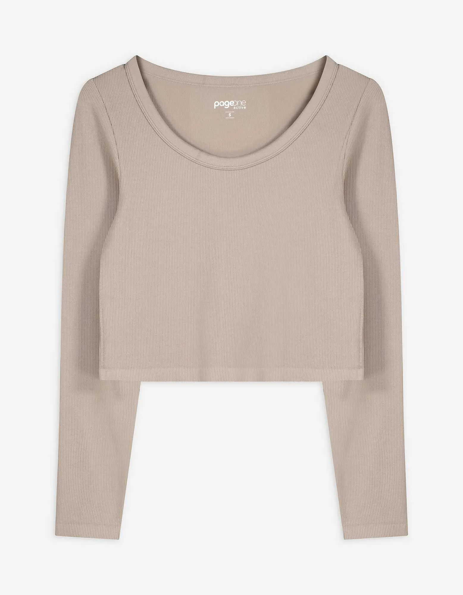 Cropped Shirt - Rippenstruktur - beige