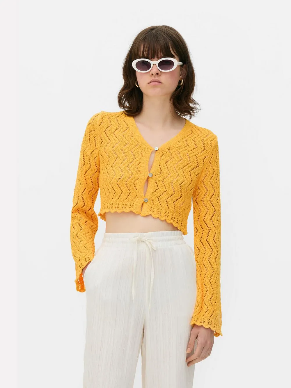 Bauchfreier Cardigan mit Zickzackmuster