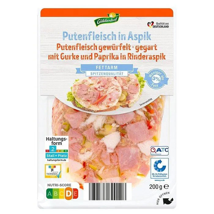 GÜLDENHOF Aspik-Aufschitt 200 g, Putenfleisch mit Paprika und Gurke