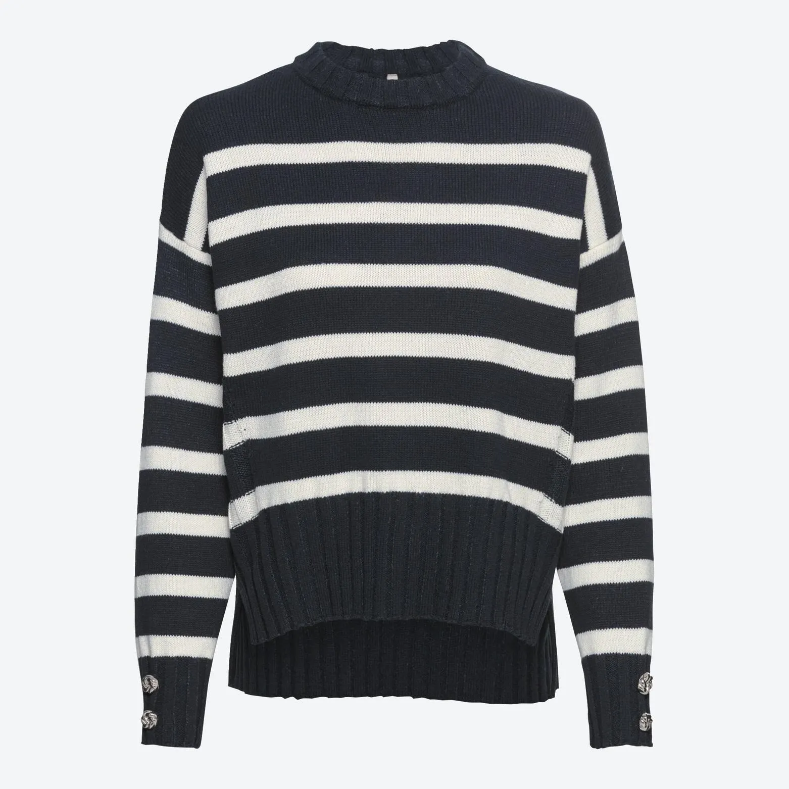 Damen-Ringelpullover mit Knöpfen am Arm