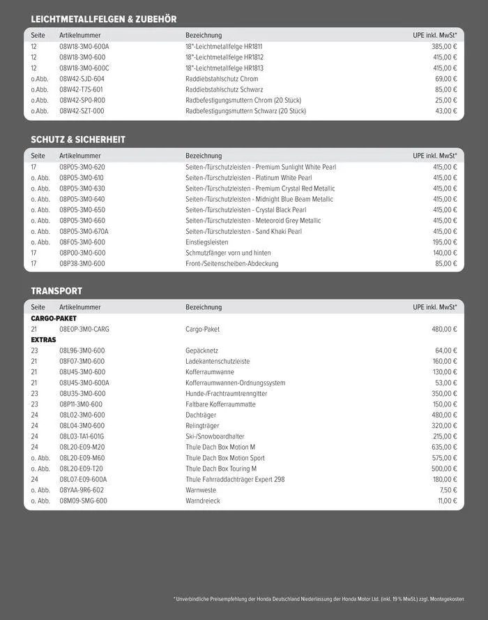 Honda HR-V ZUBEHÖR-PREISLISTE von 9. April bis 9. April 2025 - Prospekt seite 3