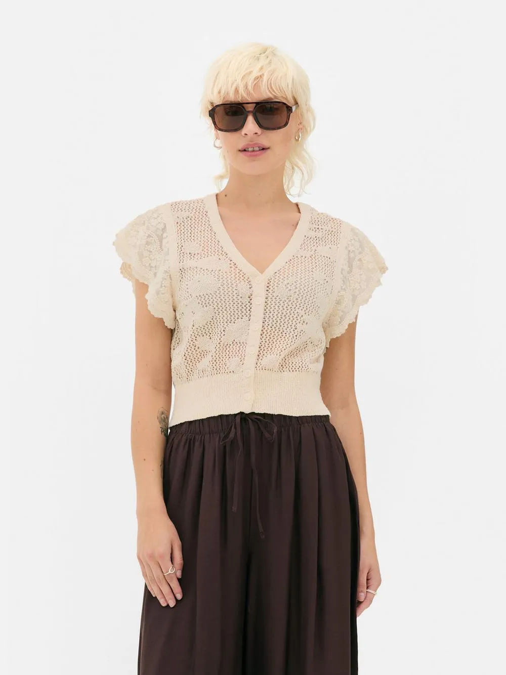 Ruffle Sleeve Crop Cardigan