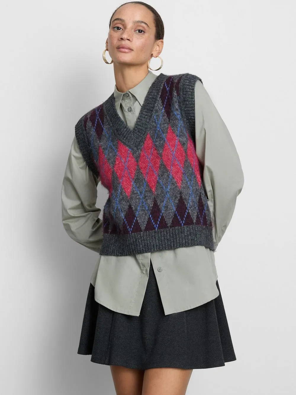 Strickweste mit Argylemuster und V-Ausschnitt