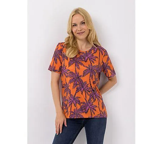 IN-PRINT Shirt, 1/2-Arm Rundhalsausschnitt Allover-Druck Seitenschlitze