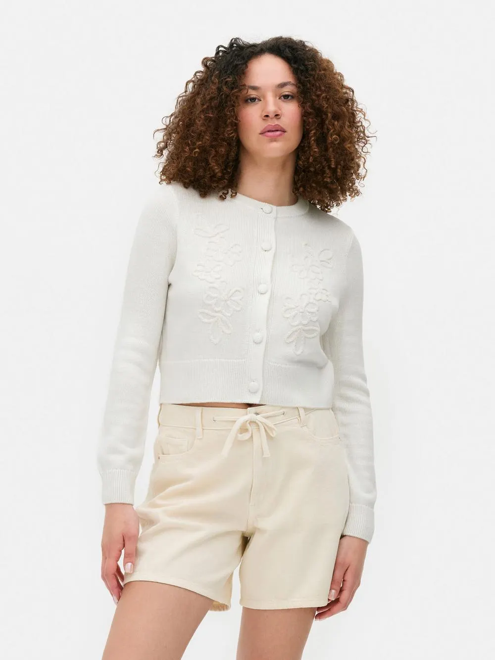 Cropped Floral Cardigan