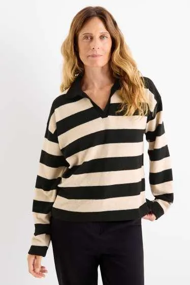 Long sleeve polo shirt - knitted - striped